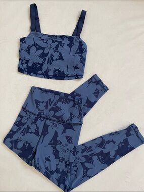 Aerie Fresh Bright Blue Ribbed Picot Leggings Set 🫐